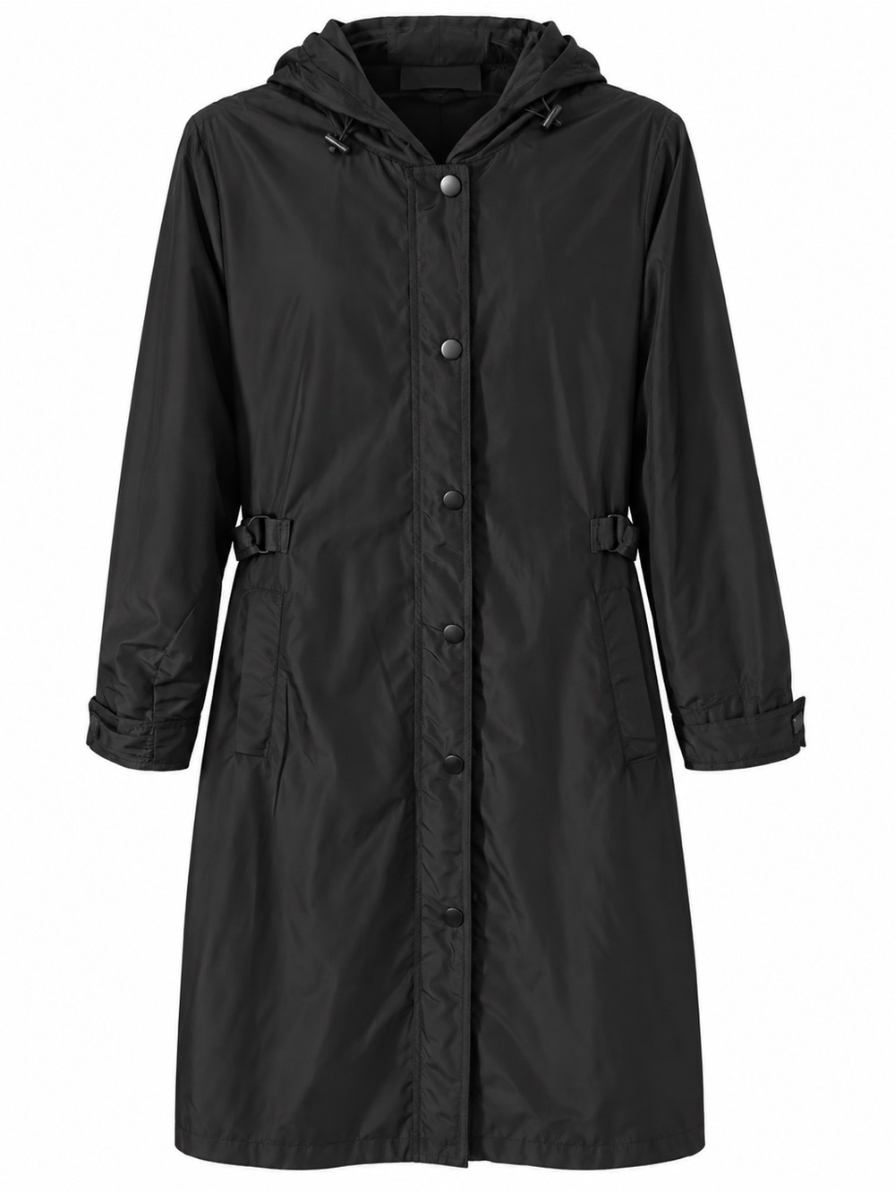 Coldwater Creek Black Hooded Raincoat Women’s XL Long Lightweight Trench Jacket